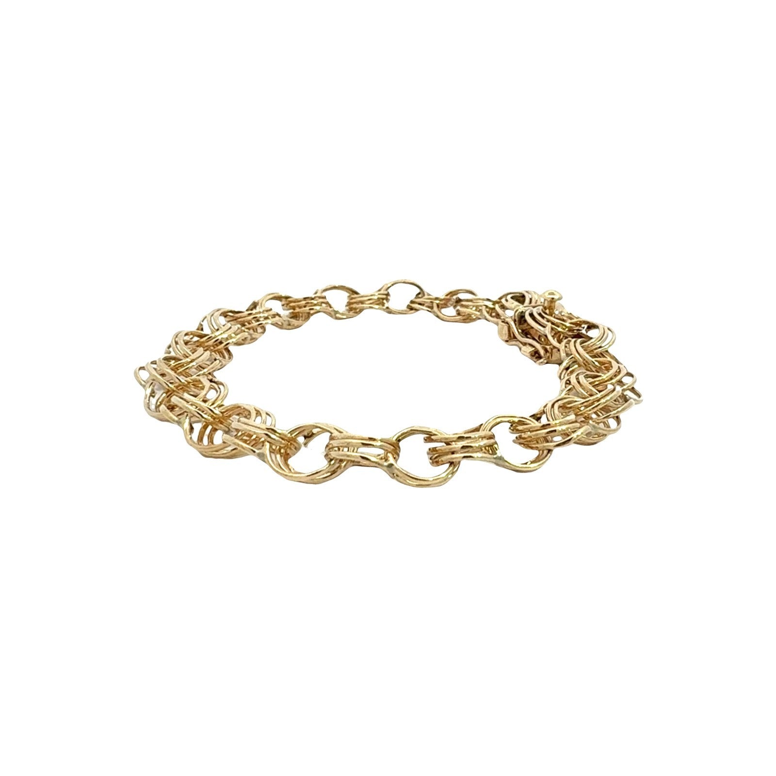 American 14k Yellow Gold Interlocking Double Link Charm Bracelet 7.5"2