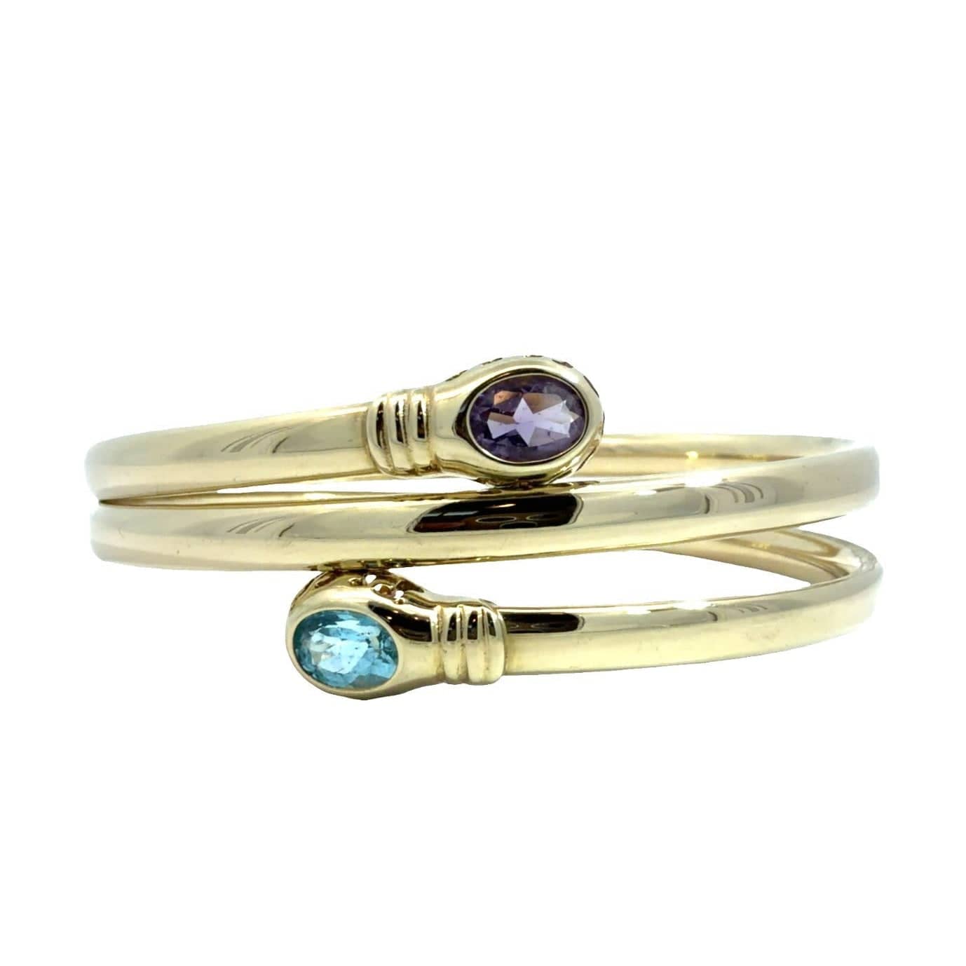 14k Yellow Gold Flexible Wrap Bangle Bracelet with Topaz and Amethyst1