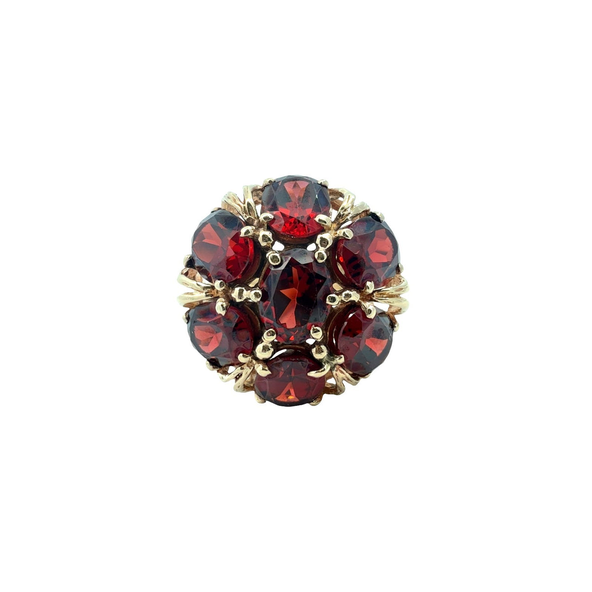 Vintage 10k Yellow Gold 8.80cttw Garnet Floral Cluster Cocktail Ring0