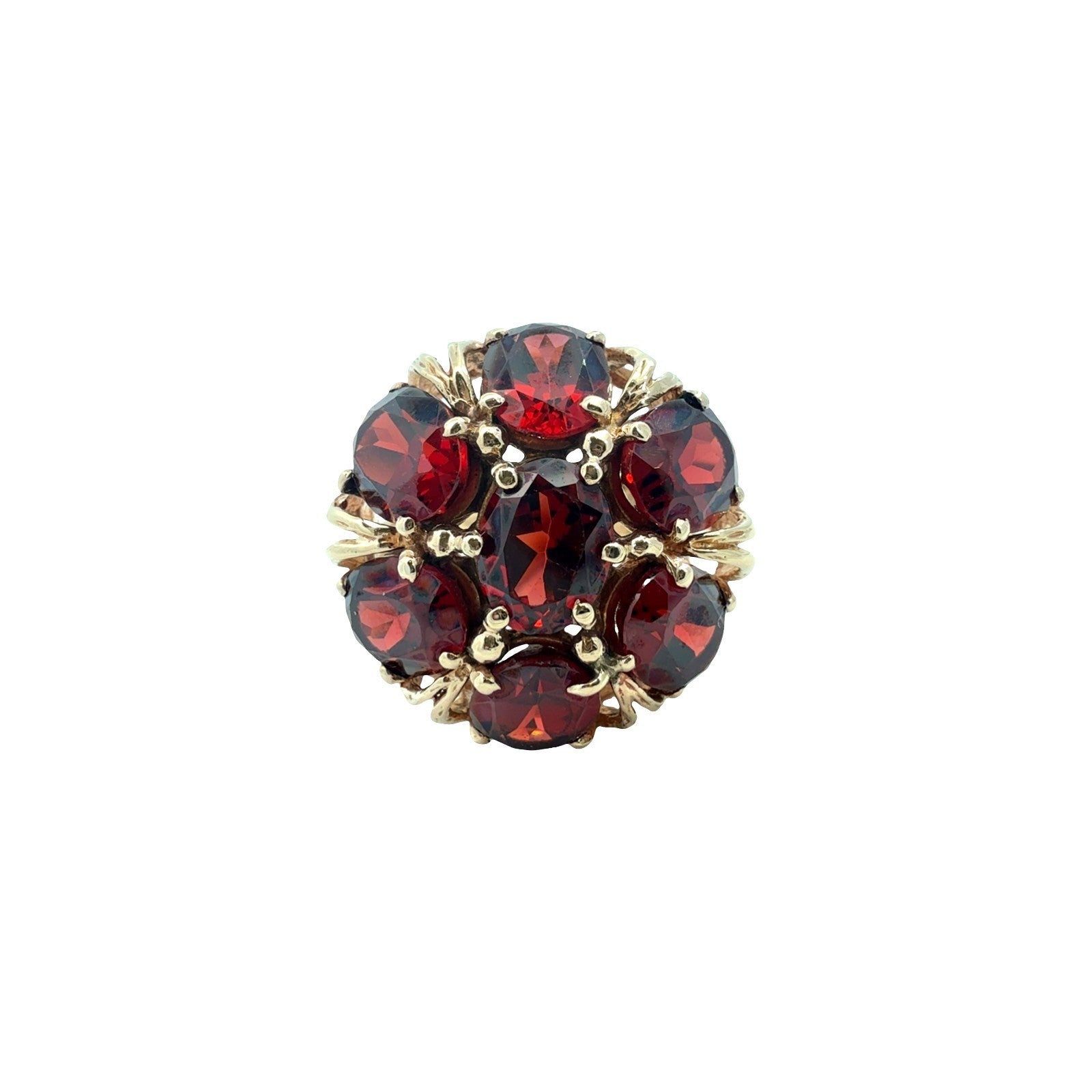 Vintage 10k Yellow Gold 8.80cttw Garnet Floral Cluster Cocktail Ring0