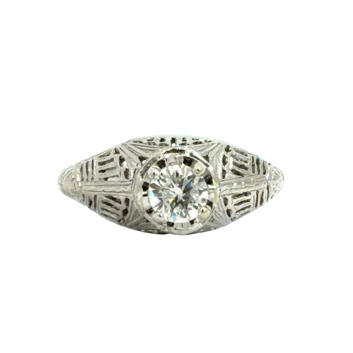 Vintage Art Deco Platinum Filigree &amp; 0.27cttw Diamond Engagement Ring Size 5.250