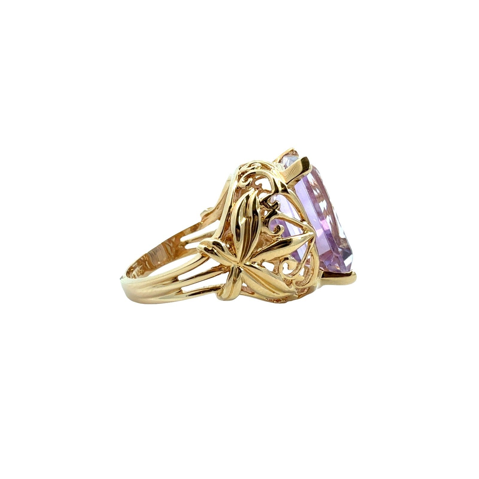 JCR Vintage 14k Yellow Gold Emerald-Cut 11.70tcw Amethyst Cocktail Ring 6.754