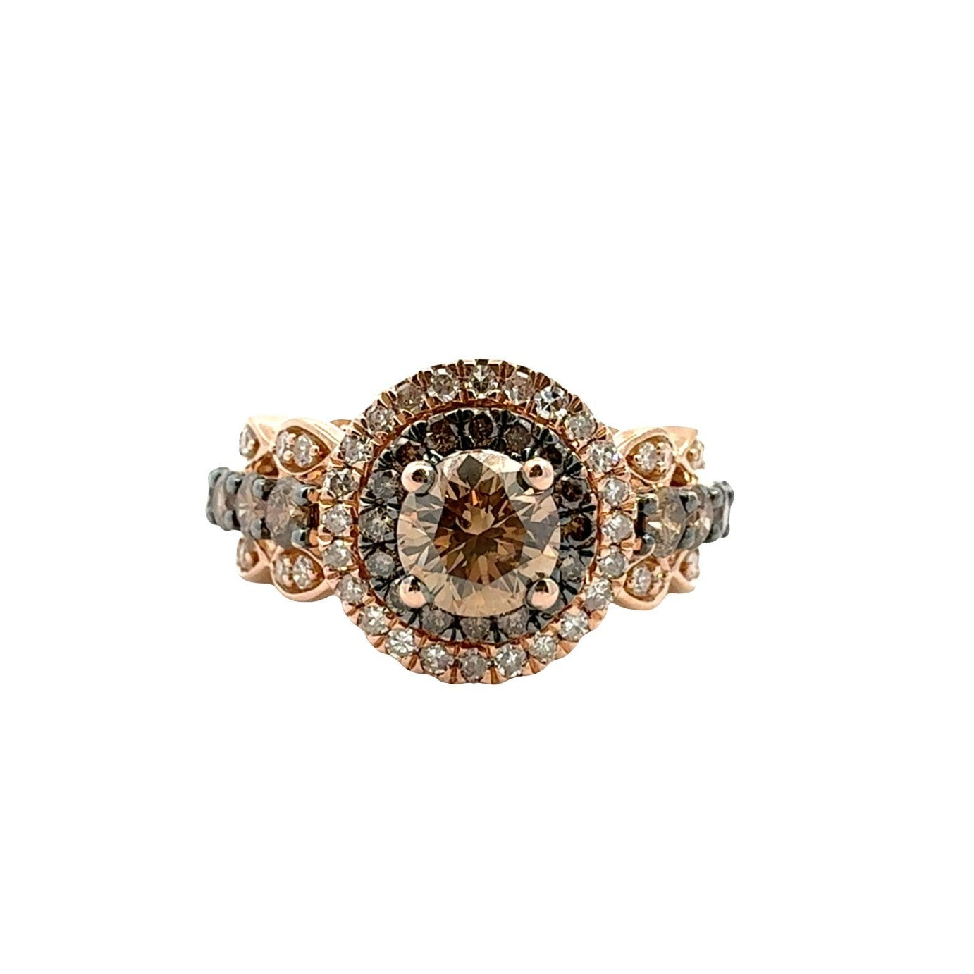 14k Rose Gold Round 1.62cttw Diamond Double Halo Cocktail Ring0