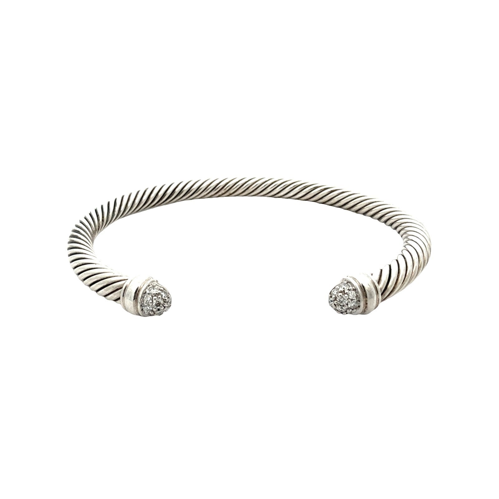 David Yurman Sterling Silver Pavé Diamond Cable Cuff Bracelet0