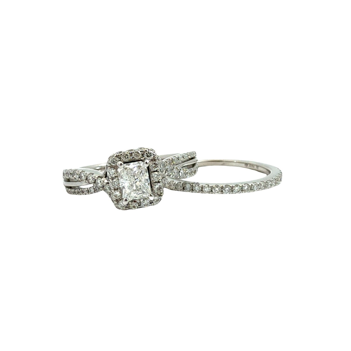 Neil Lane 14k White Gold 1.37cttw Radiant Diamond Halo Engagement Ring & AM Band1