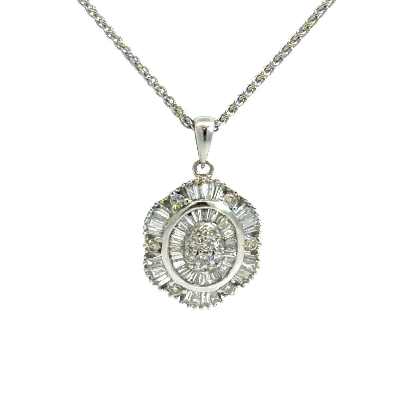 18k White Gold  0.60ctw Diamond Cluster Pendant Necklace0