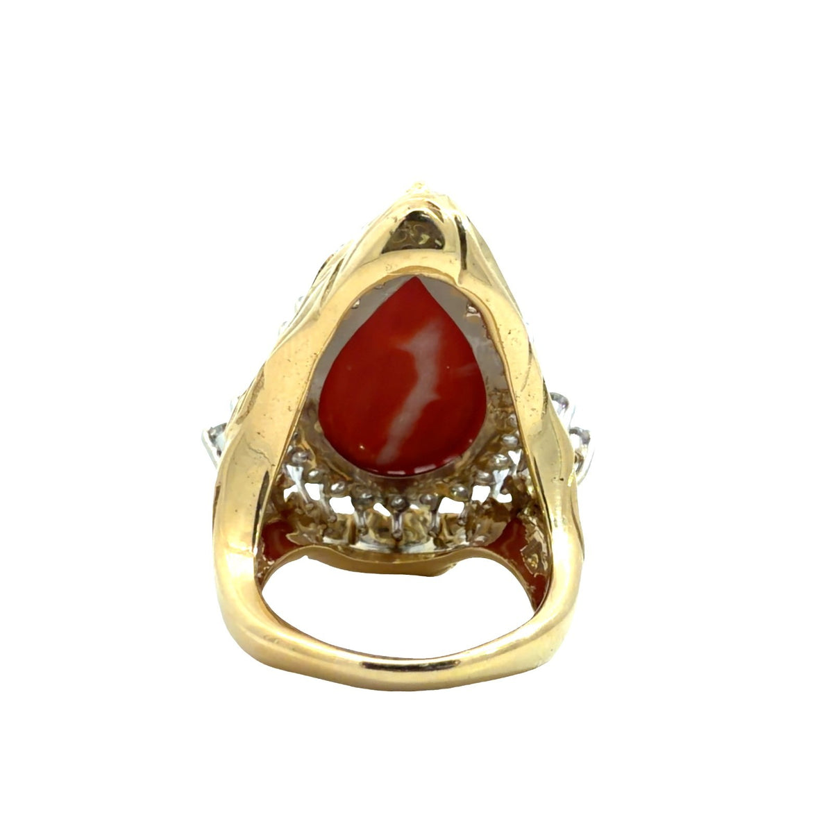 18k Yellow Gold Pear Coral and 1.90ctw Diamond Cocktail Ring Size 6.752