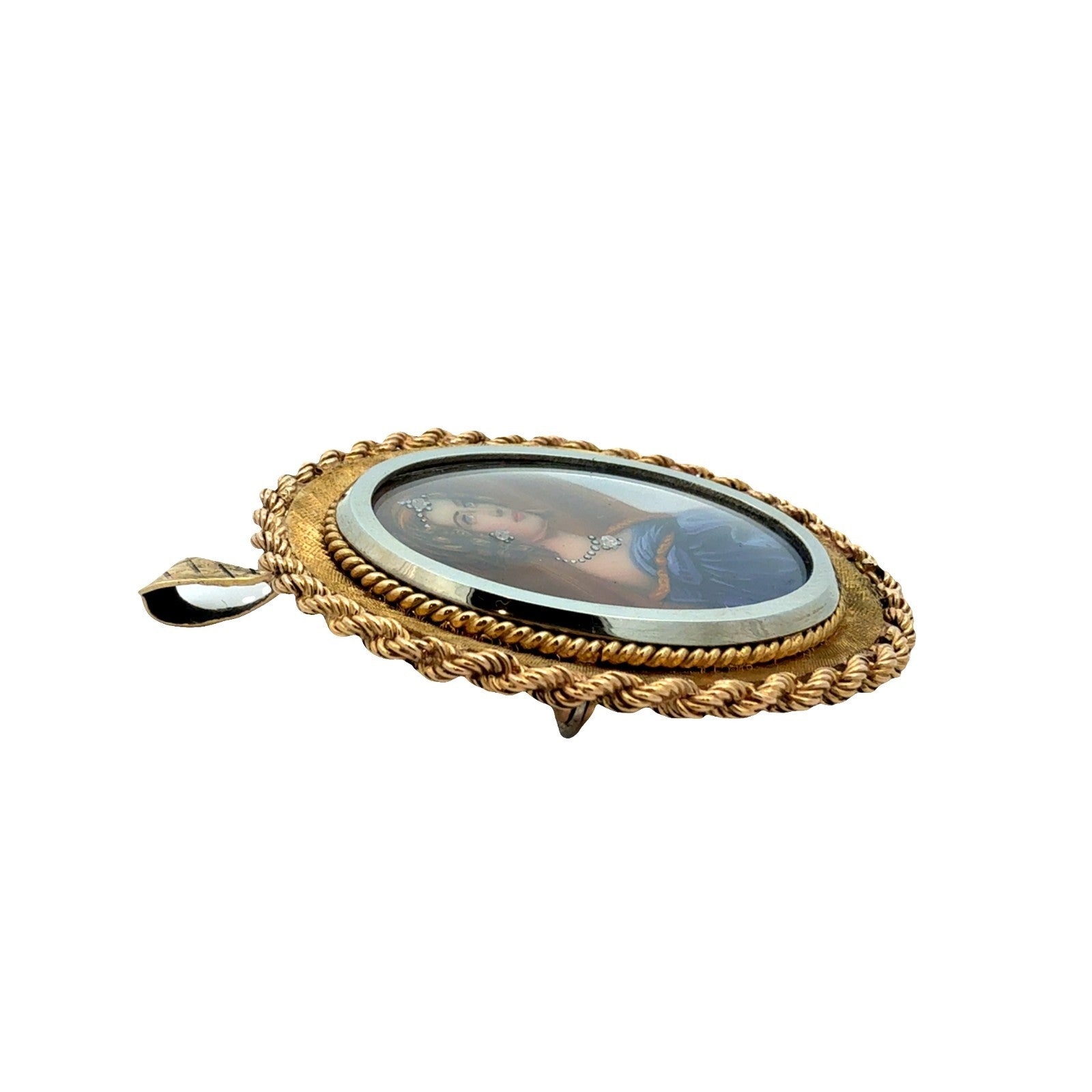 Vintage 18k Yellow Gold & 0.02ctw Diamond Victorian Lady Portrait Pin/Pendant4