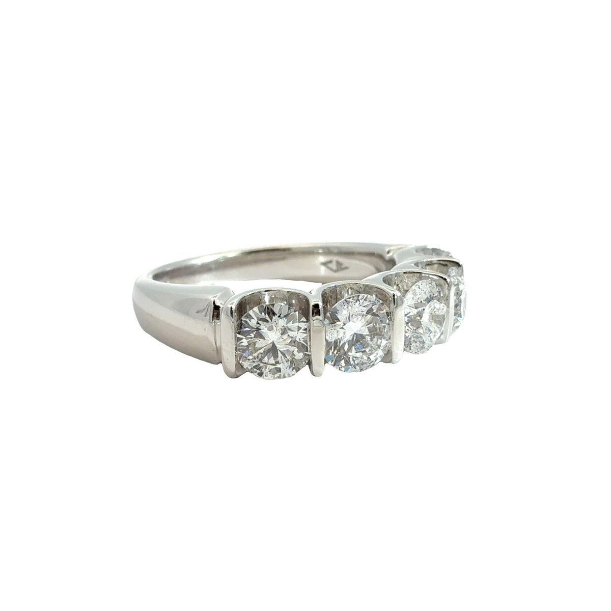 14k White Gold 1.85ctw Five Diamond Half Eternity Band Size 6.51
