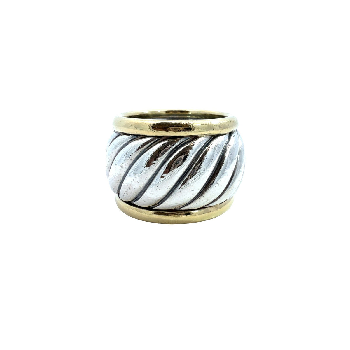 David Yurman Sterling Silver &amp; 14k Yellow Gold Two-Tone Cable Band Ring Size 6.50