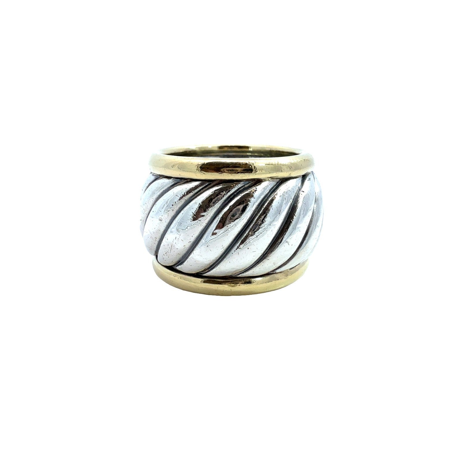 David Yurman Sterling Silver & 14k Yellow Gold Two-Tone Cable Band Ring Size 6.50