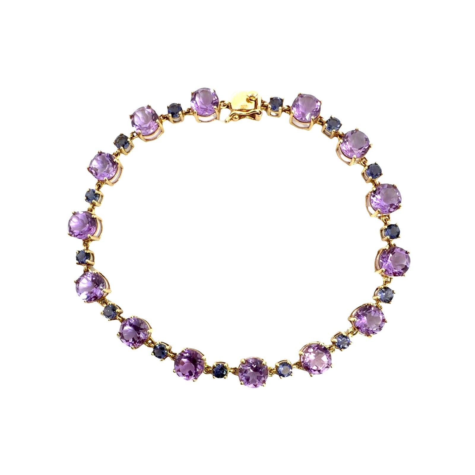 14k Yellow Gold 8.12cttw Amethyst and 1.12cttw Iolite Tennis Bracelet 7.5"6