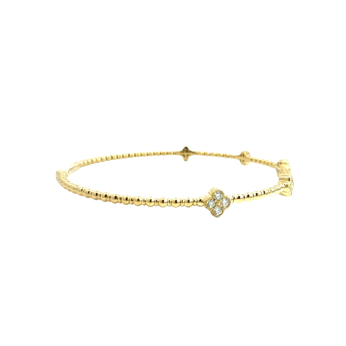 14k Yellow Gold Quatrefoil 0.37cttw Diamond Flex Bangle Bracelet 6.75"4