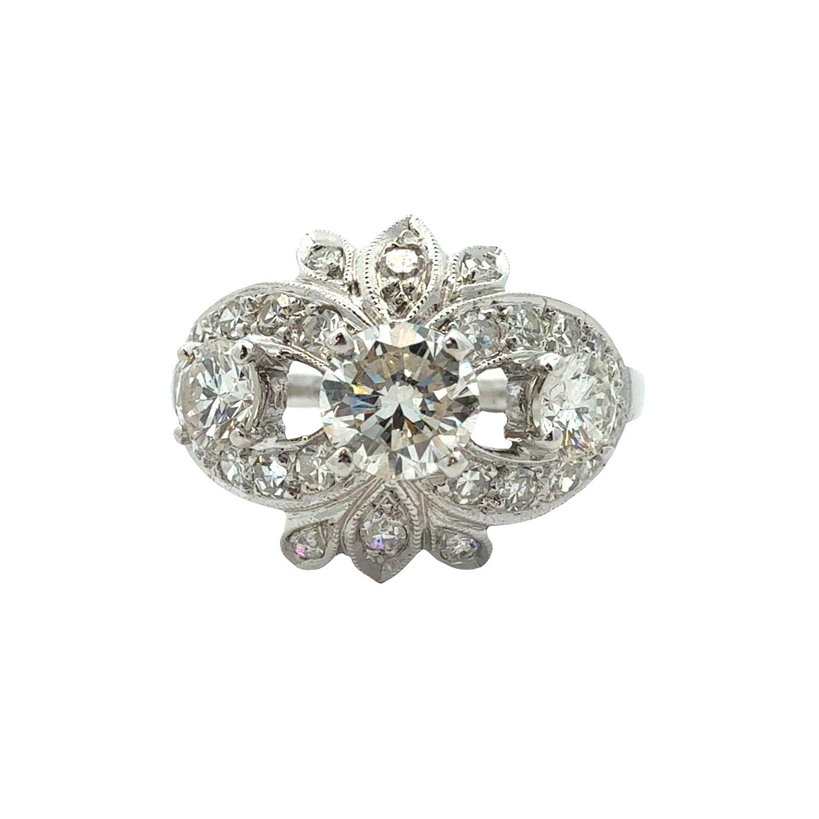 14k White Gold and 1.37ctw Cluster Diamond Ring Size 6.50