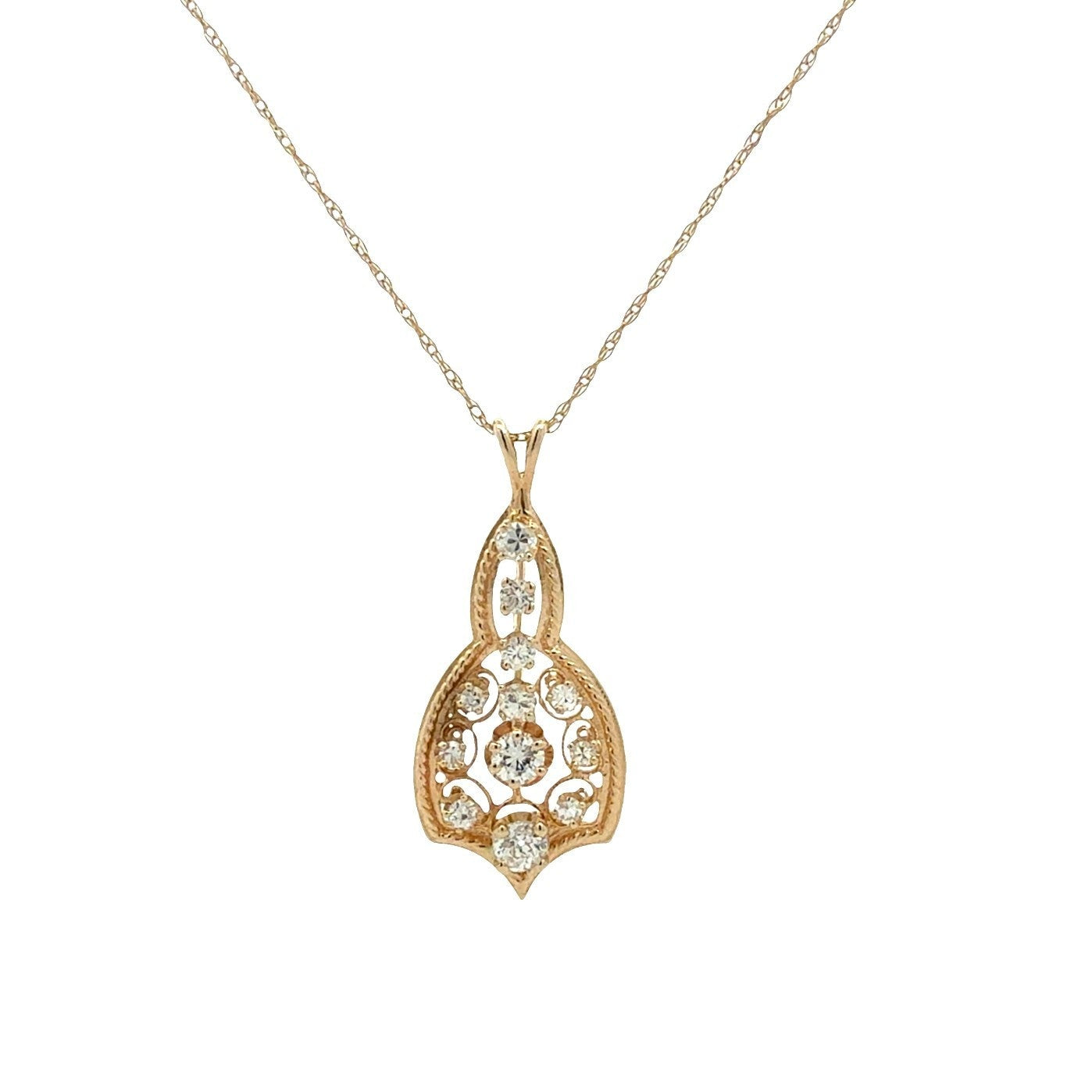 Paul Finelt 14k Yellow Gold Filigree and 0.57ctw Diamond Teardrop Necklace 18"0