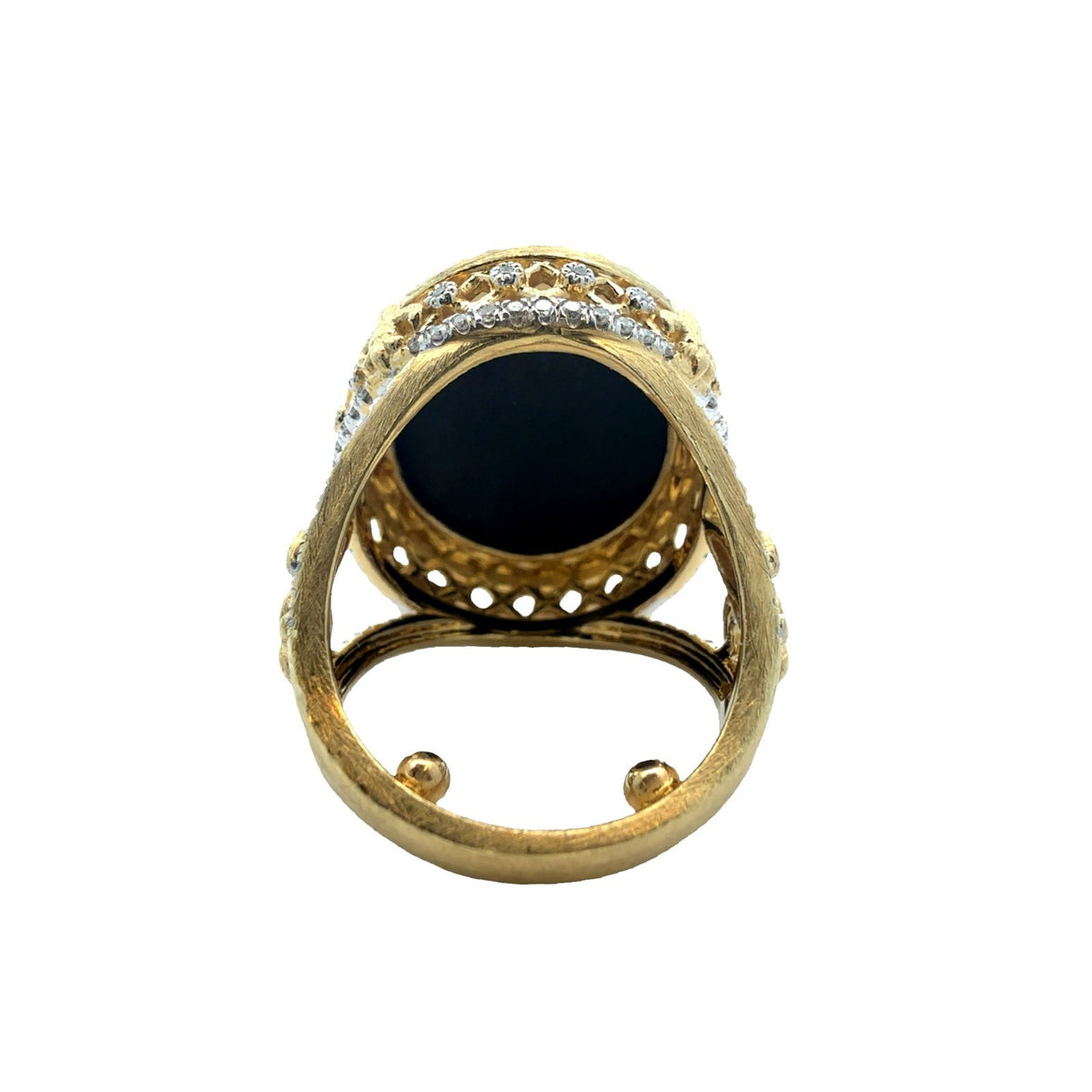 18k Yellow Gold Large Oval Onyx & 0.98ctw Diamond Cocktail Ring Size 6.53