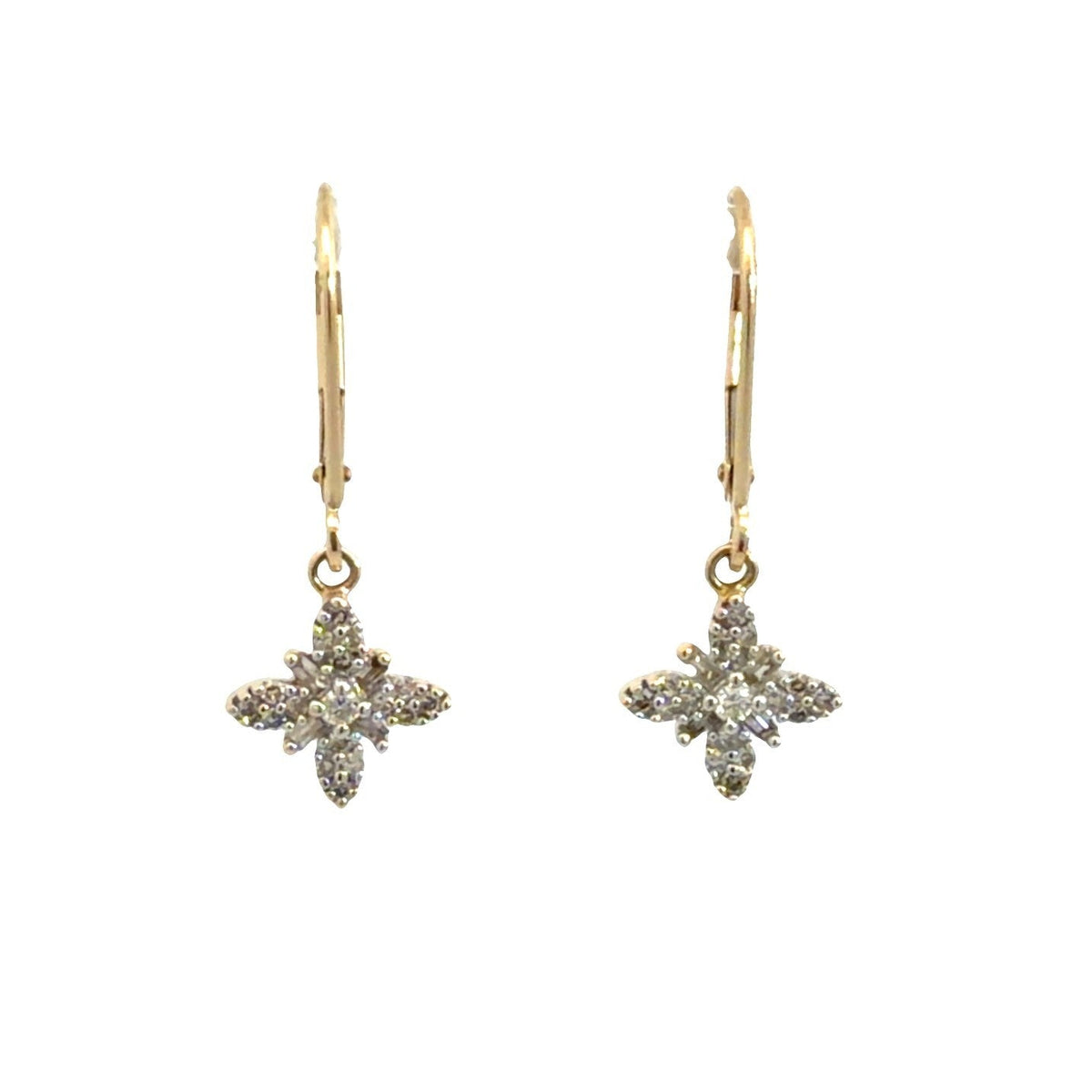 14k Yellow Gold Floral 0.32ctw Diamond Dangle Earrings0