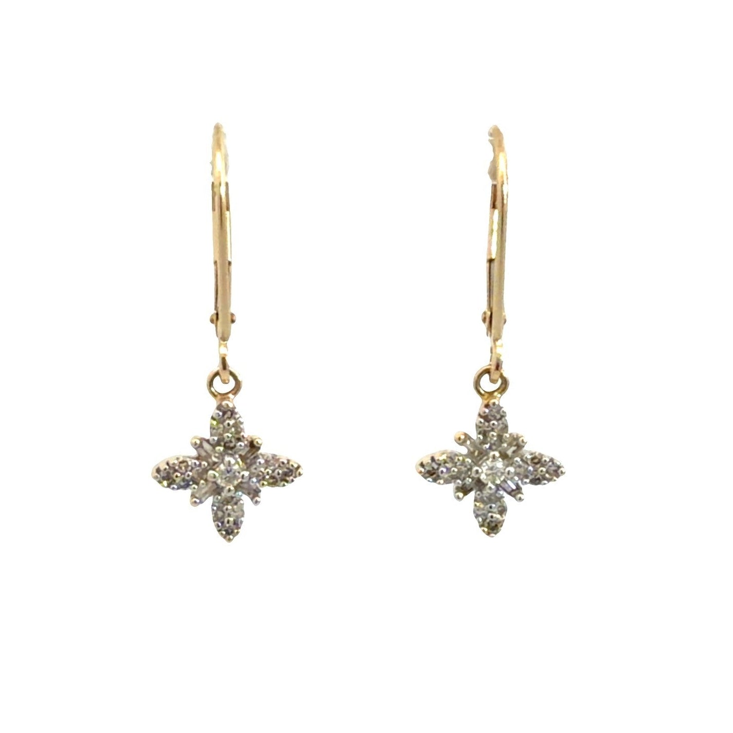14k Yellow Gold Floral 0.32ctw Diamond Dangle Earrings0