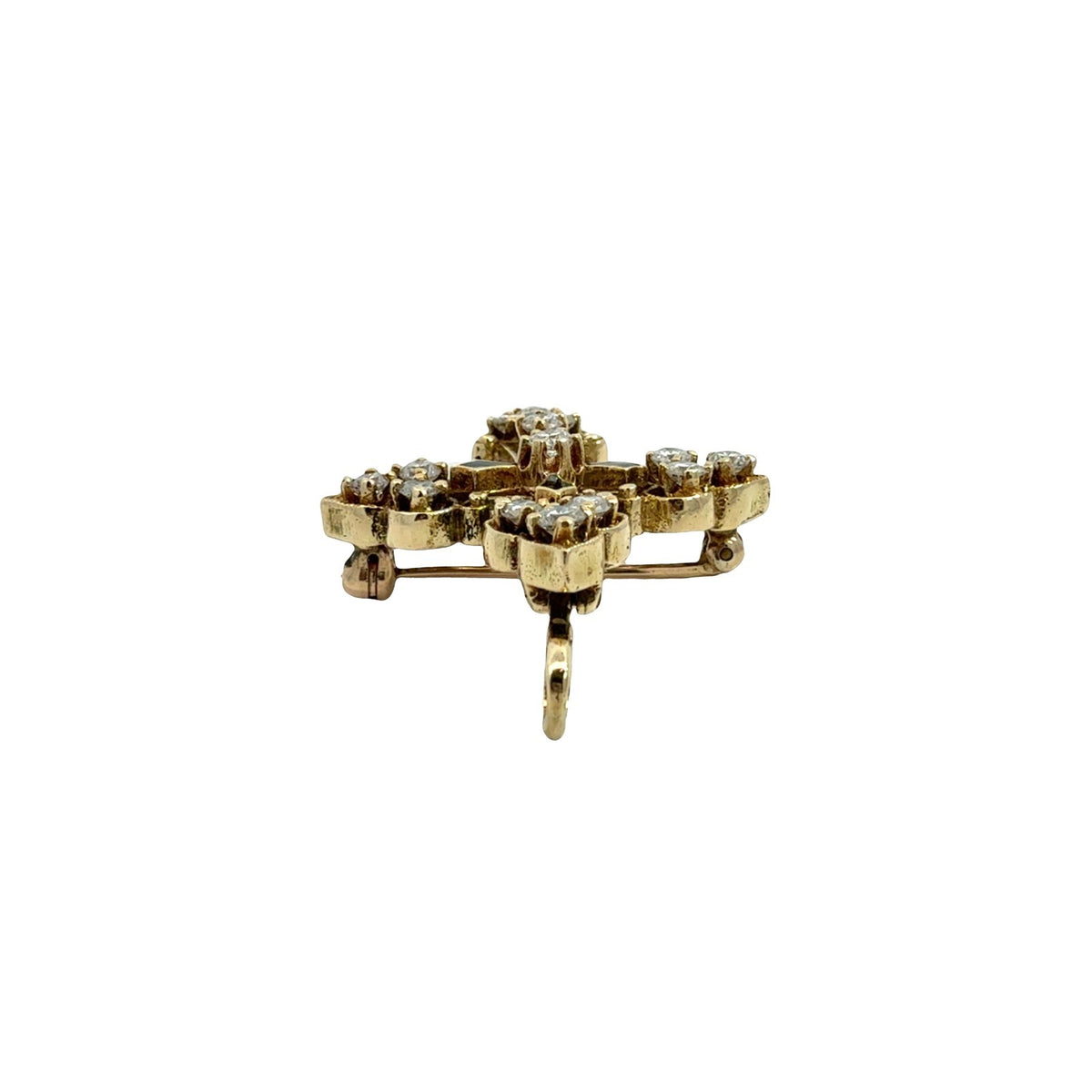 Vintage 14k Yellow Gold Ornate 0.87cttw Diamond Cross Pin Pendant3