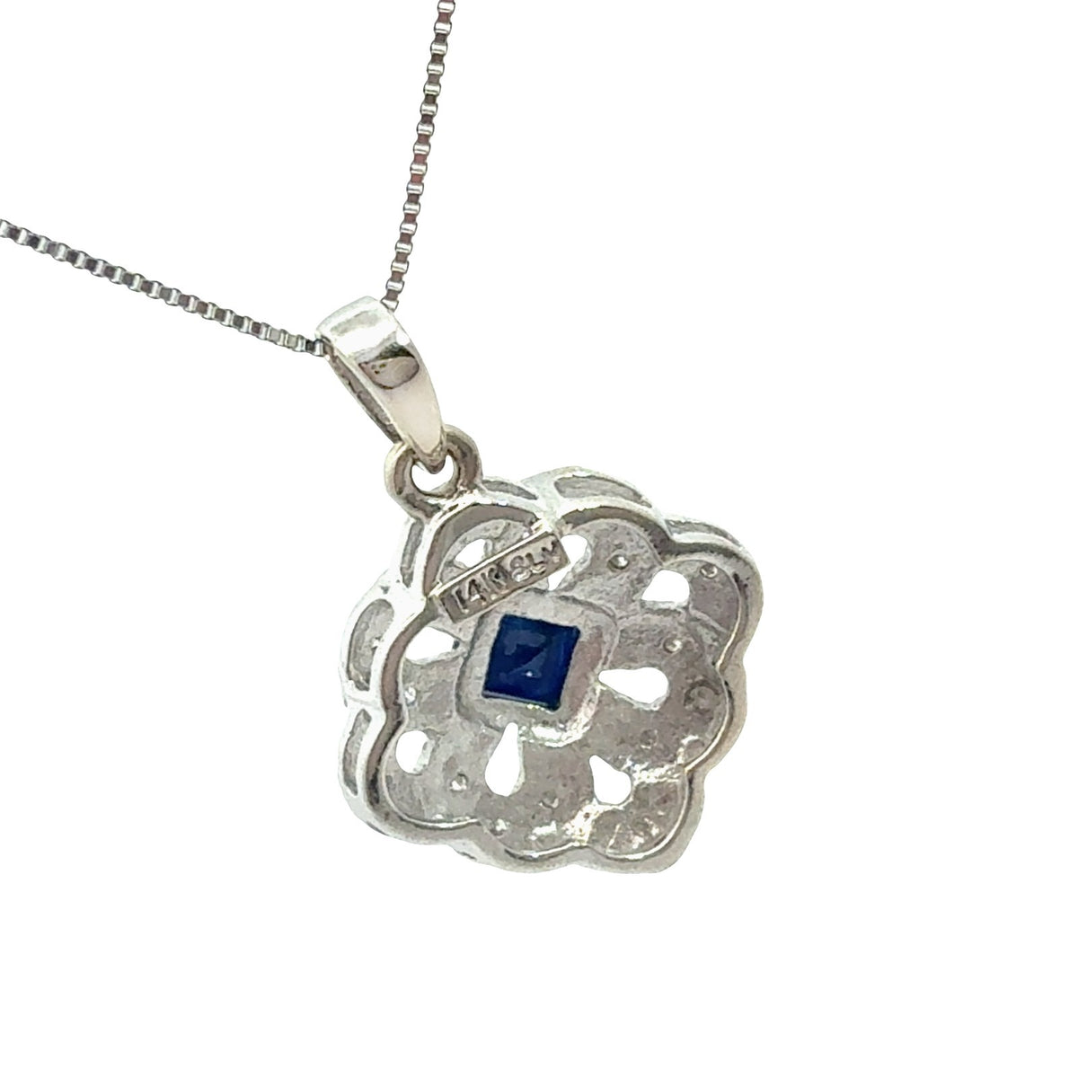 14k White Gold 0.45tcw Sapphire and 0.12cttw Diamond Floral Openwork Necklace5