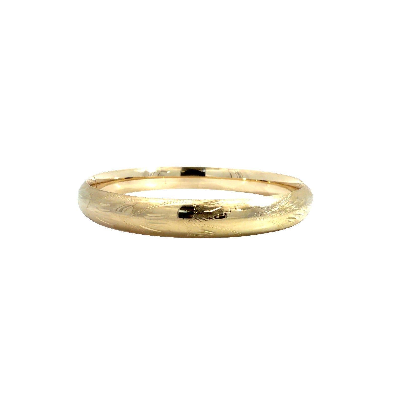 Vintage 14k Yellow Gold Engraved Floral Bangle Bracelet 8"2
