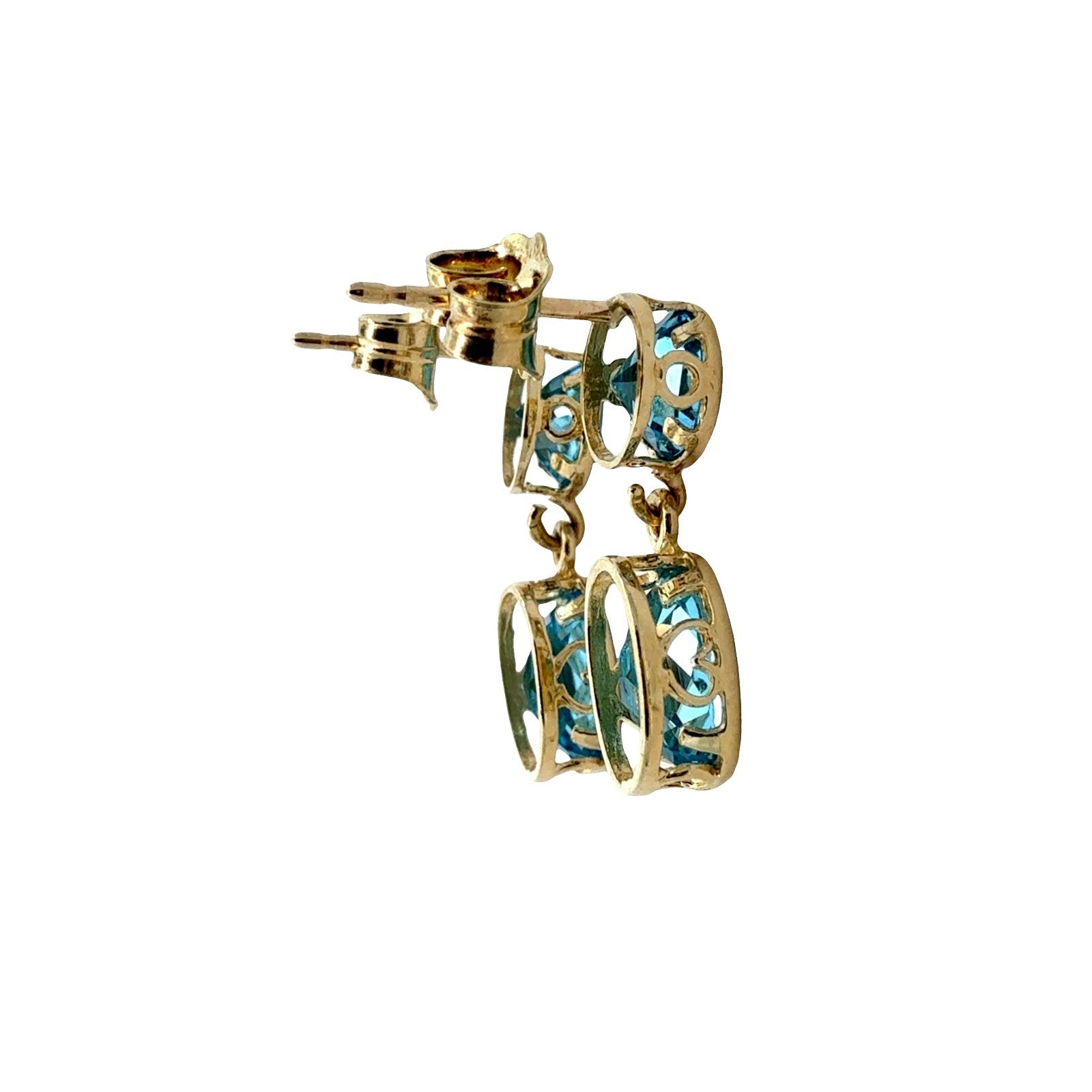 14k Yellow Gold and 2.52cttw Blue Topaz Drop Earrings4