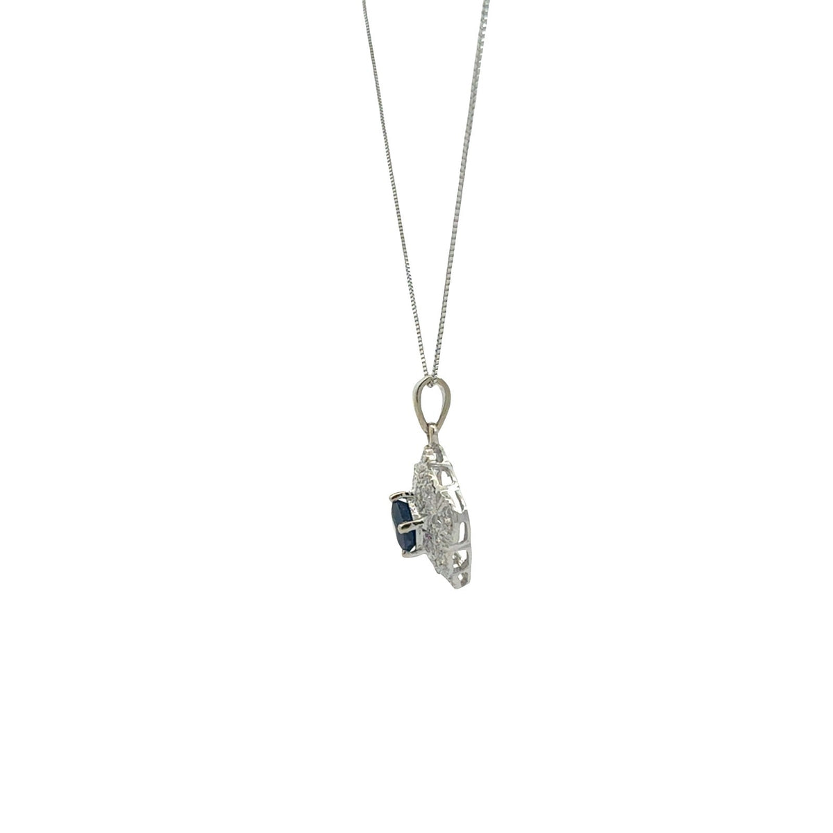 14k White Gold 0.45tcw Sapphire and 0.12cttw Diamond Floral Openwork Necklace2
