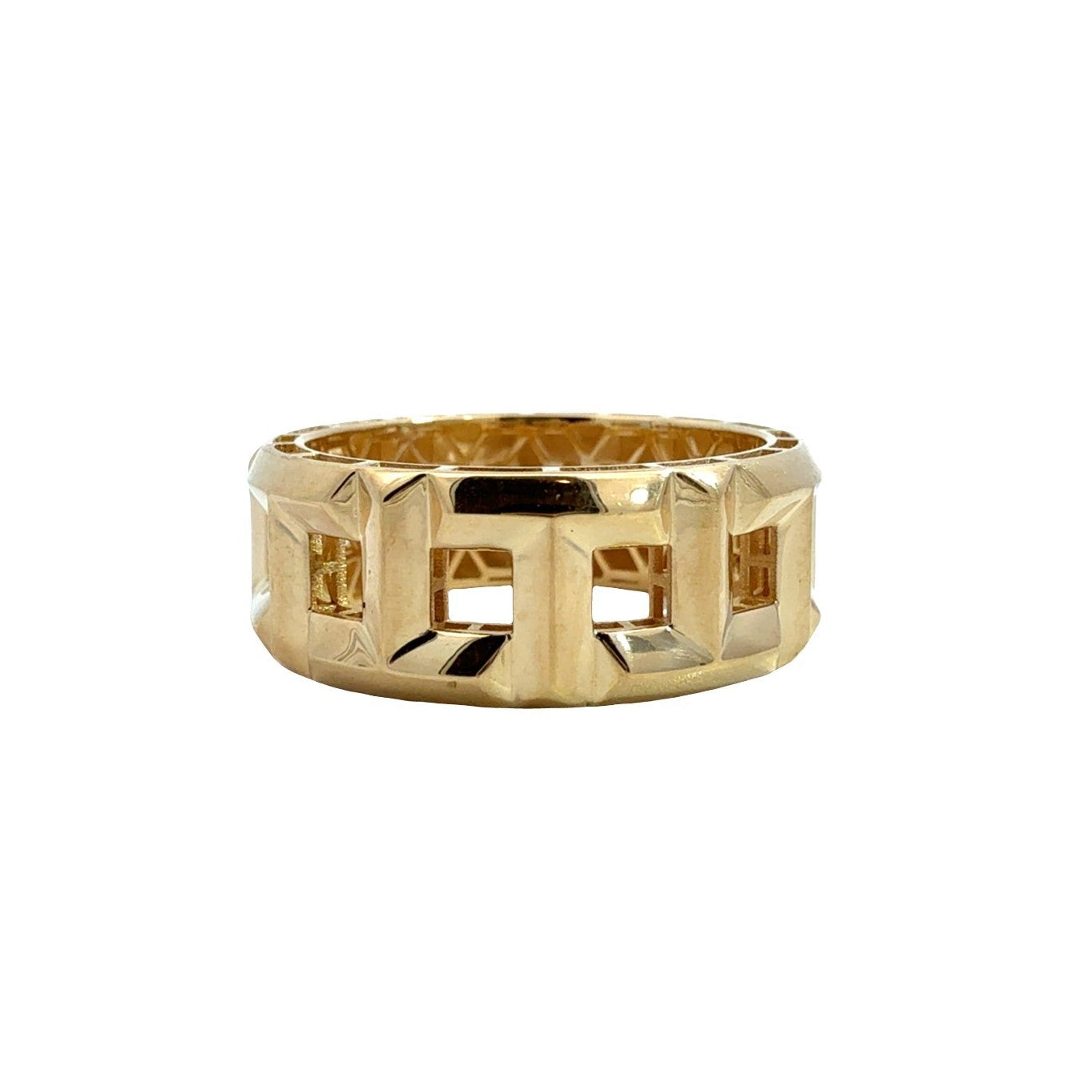18k Yellow Gold Geometric Openwork Band Ring Size 6.750