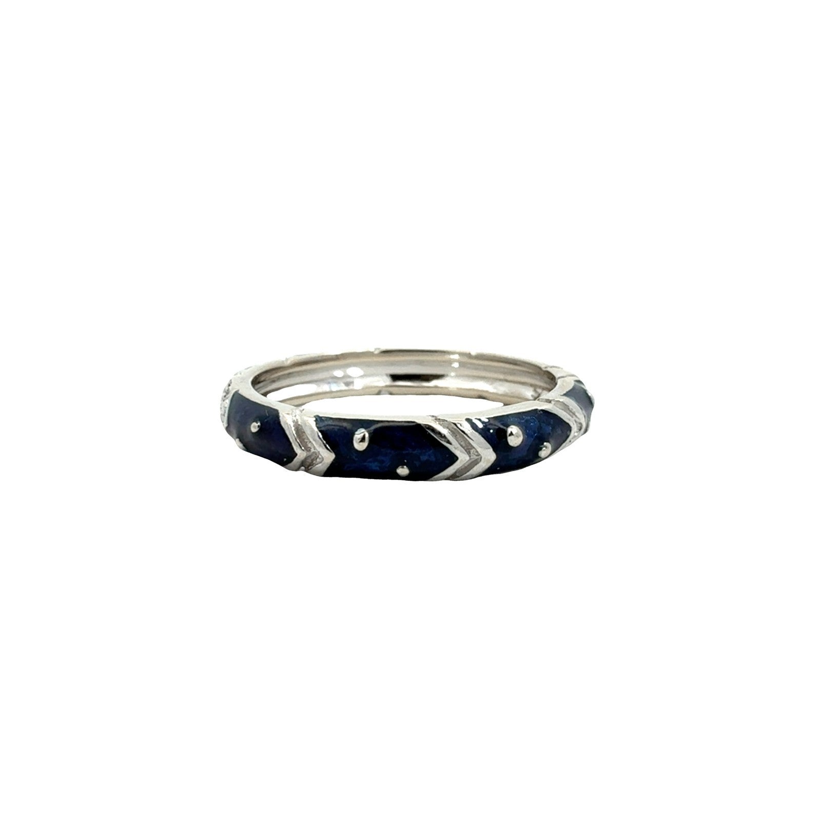 18k White Gold Blue Enamel and 0.03cttw Diamond Band Ring3