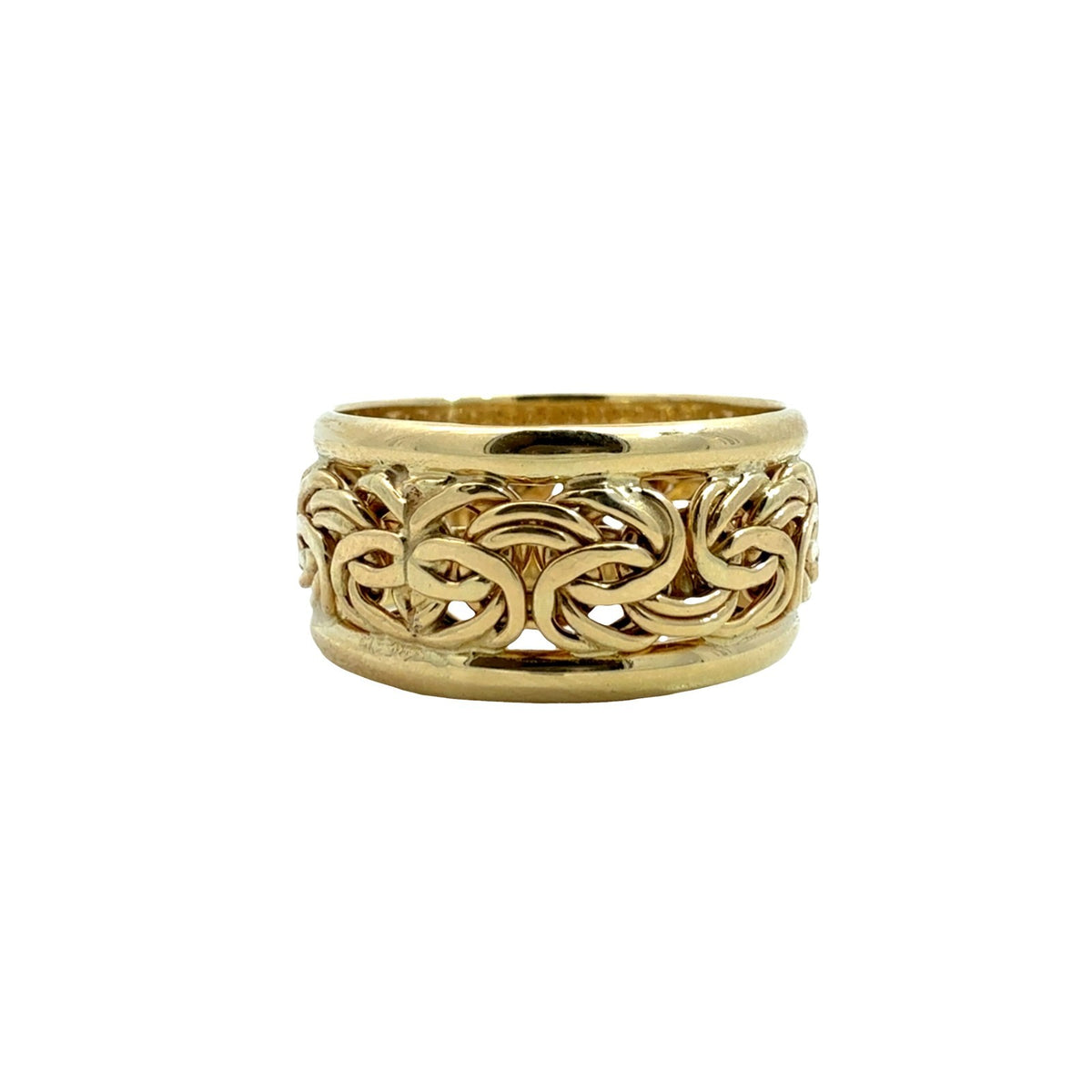 18k Yellow Gold Byzantine Link Wide Band Ring0