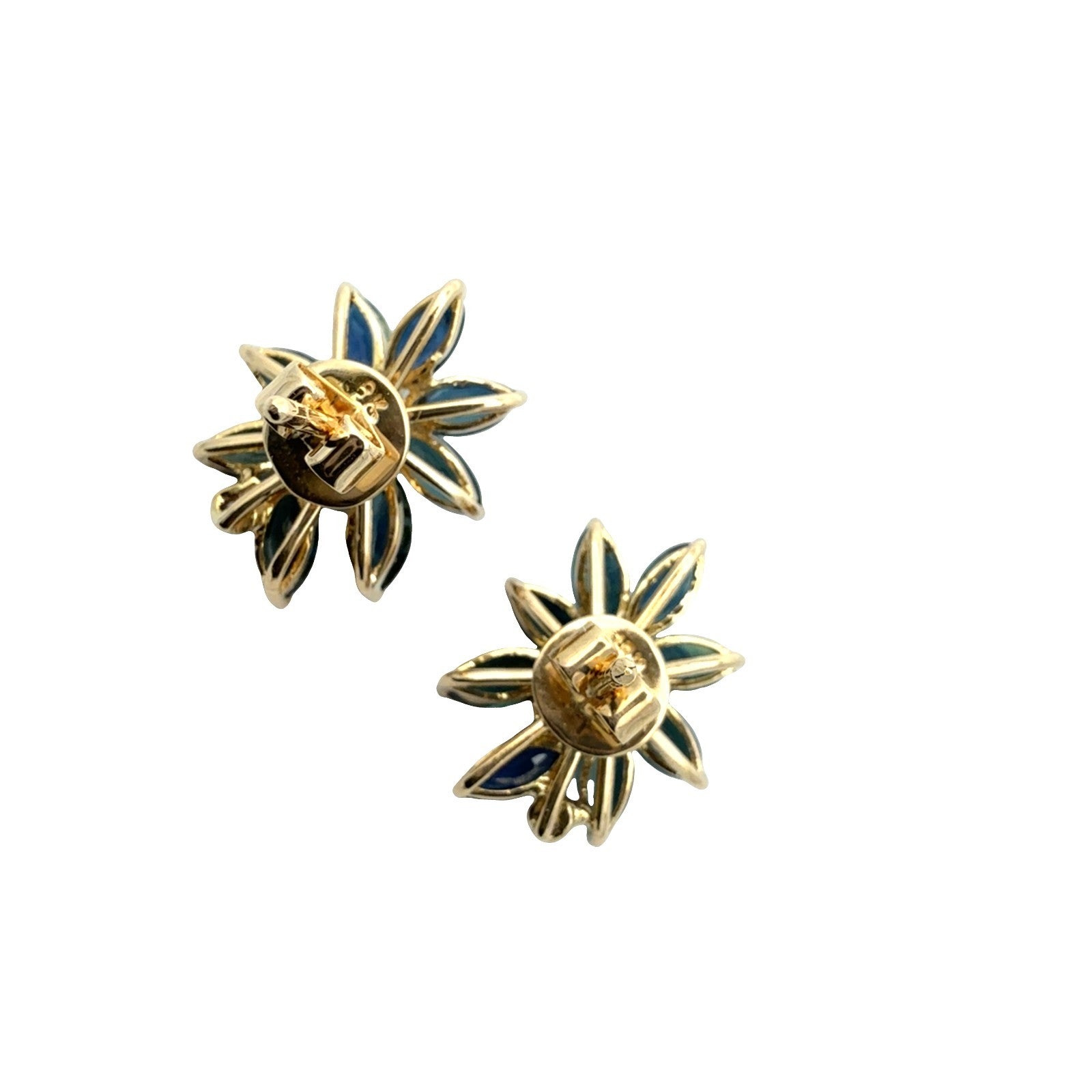 Vintage 18k Yellow Gold 3.36cttw Sapphire and 0.16cttw Diamond Cluster Earrings3