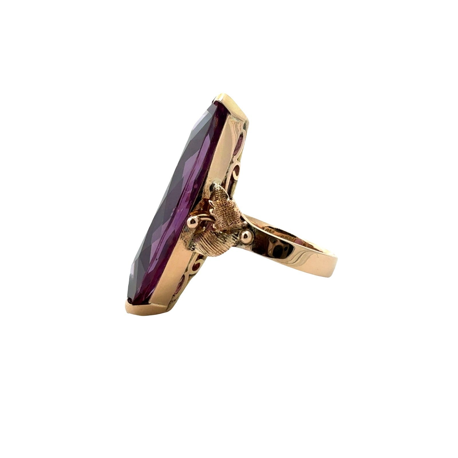 14k Yellow Gold Elongated Marquise 21.98tcw Created Sapphire Cocktail Ring2