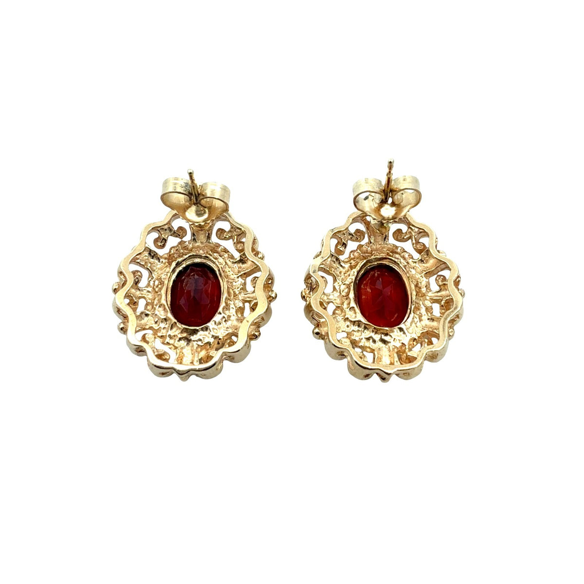 Vintage Stamped 14k Yellow Gold Oval 3.22cttw Garnet Filigree Stud Earrings2