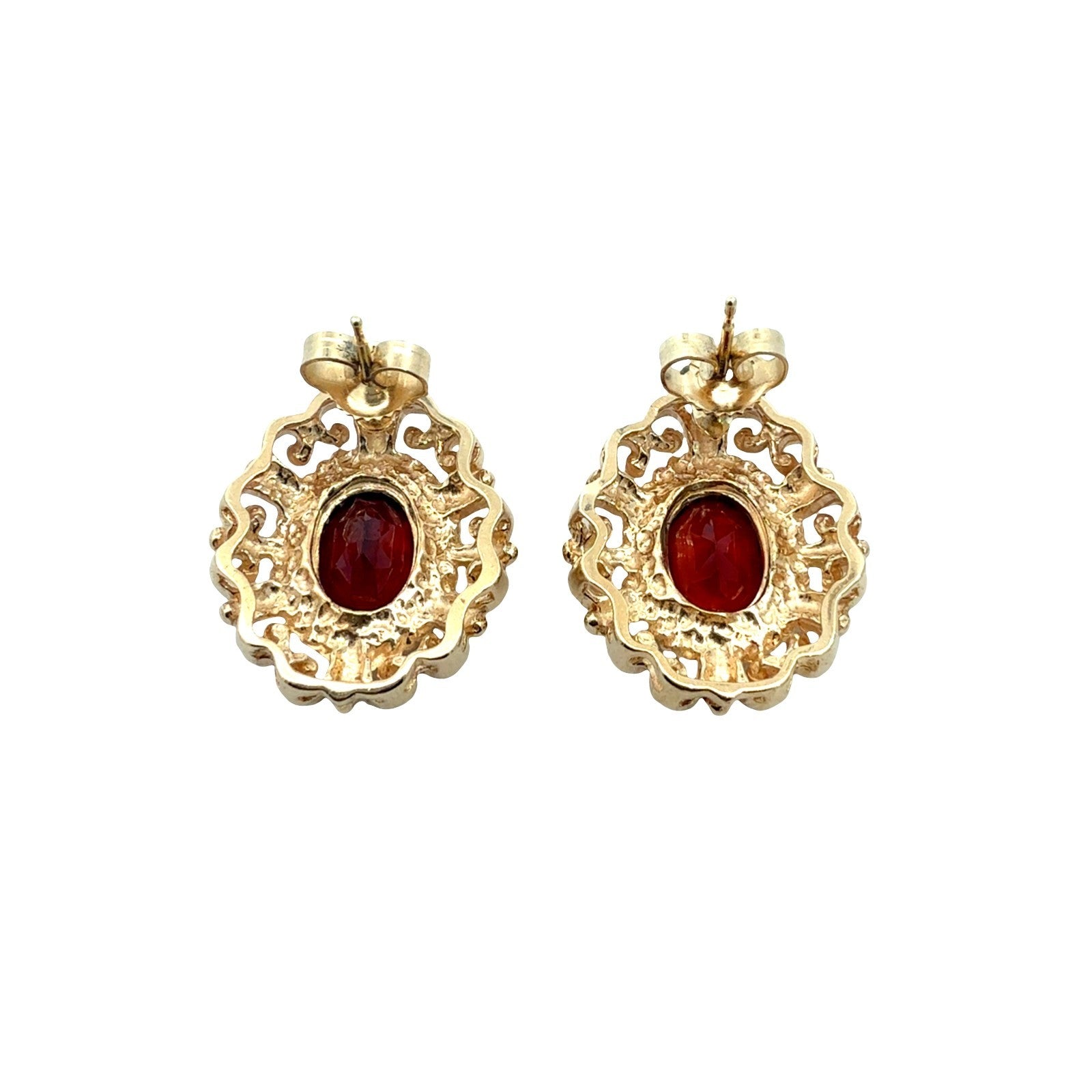 Vintage Stamped 14k Yellow Gold Oval 3.22cttw Garnet Filigree Stud Earrings2
