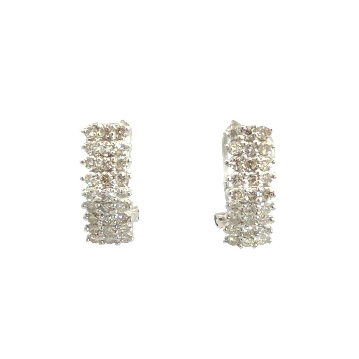 14k White Gold 1.00cttw Diamond Cluster Quarter Hoop Earrings0