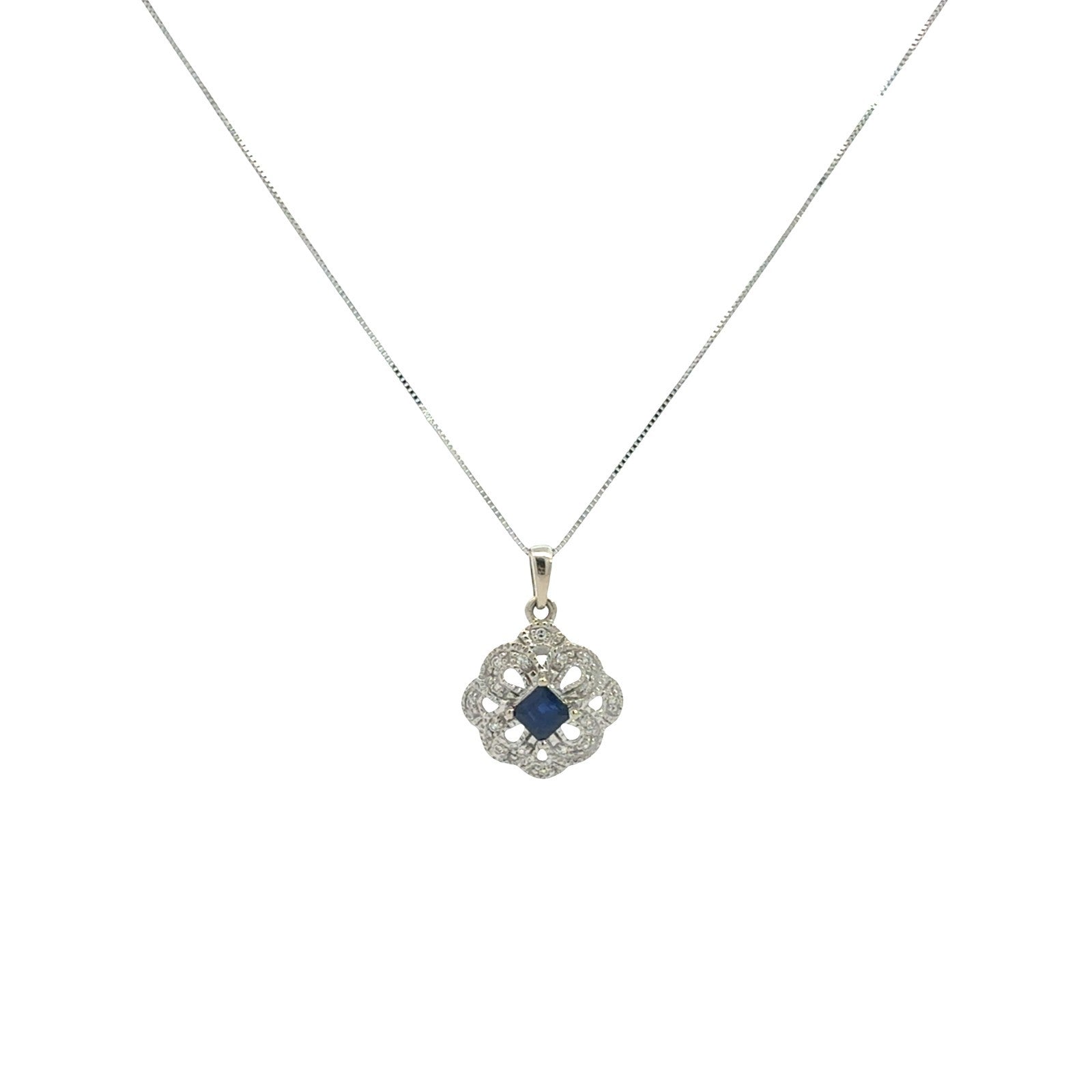 14k White Gold 0.45tcw Sapphire and 0.12cttw Diamond Floral Openwork Necklace1
