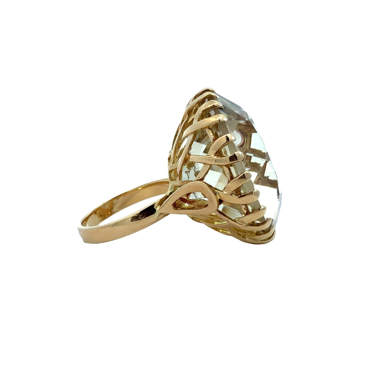 18k Yellow Gold and Large 43.62ctw Yellow Toned Quartz Cocktail Ring Size 6.254