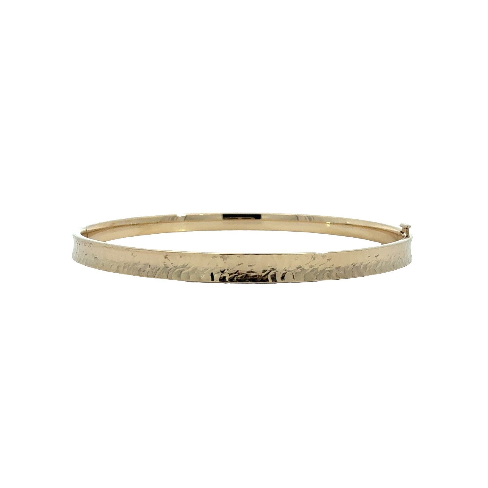 14k Yellow Gold Textured Hinged Bangle Bracelet 7.5"0