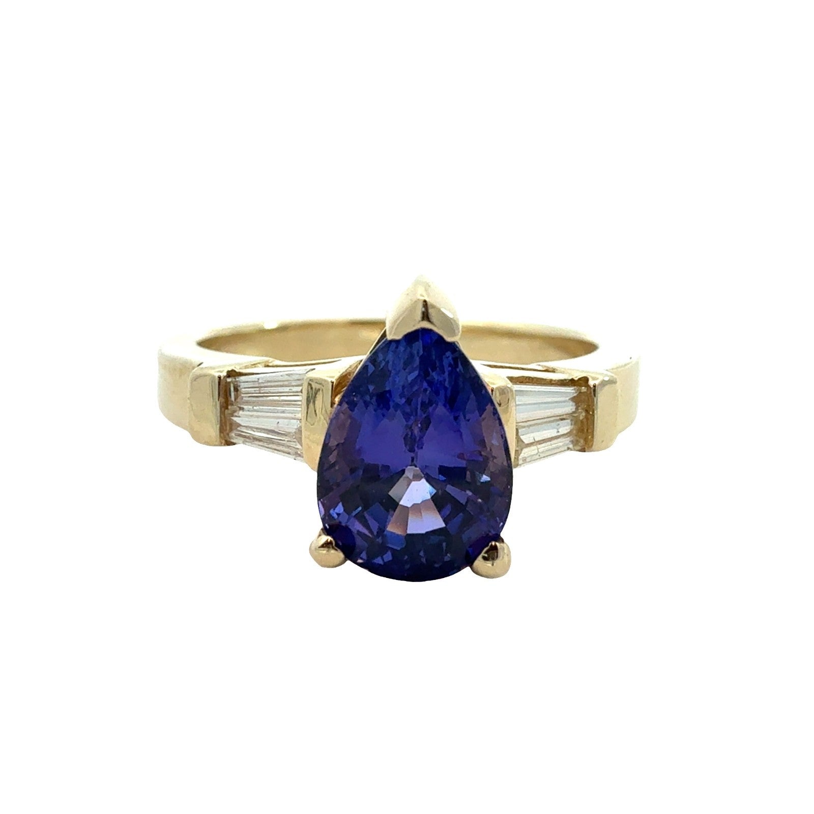 14k Yellow Gold Ring with 1.83ctw Pear Tanzanite and 0.24ctw Diamonds Size 6.57