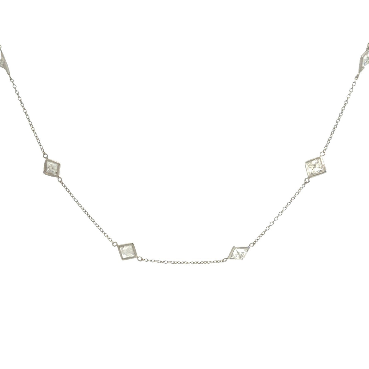 14k White Gold Graduated Square 3.41cttw Diamond Station Necklace 20"0
