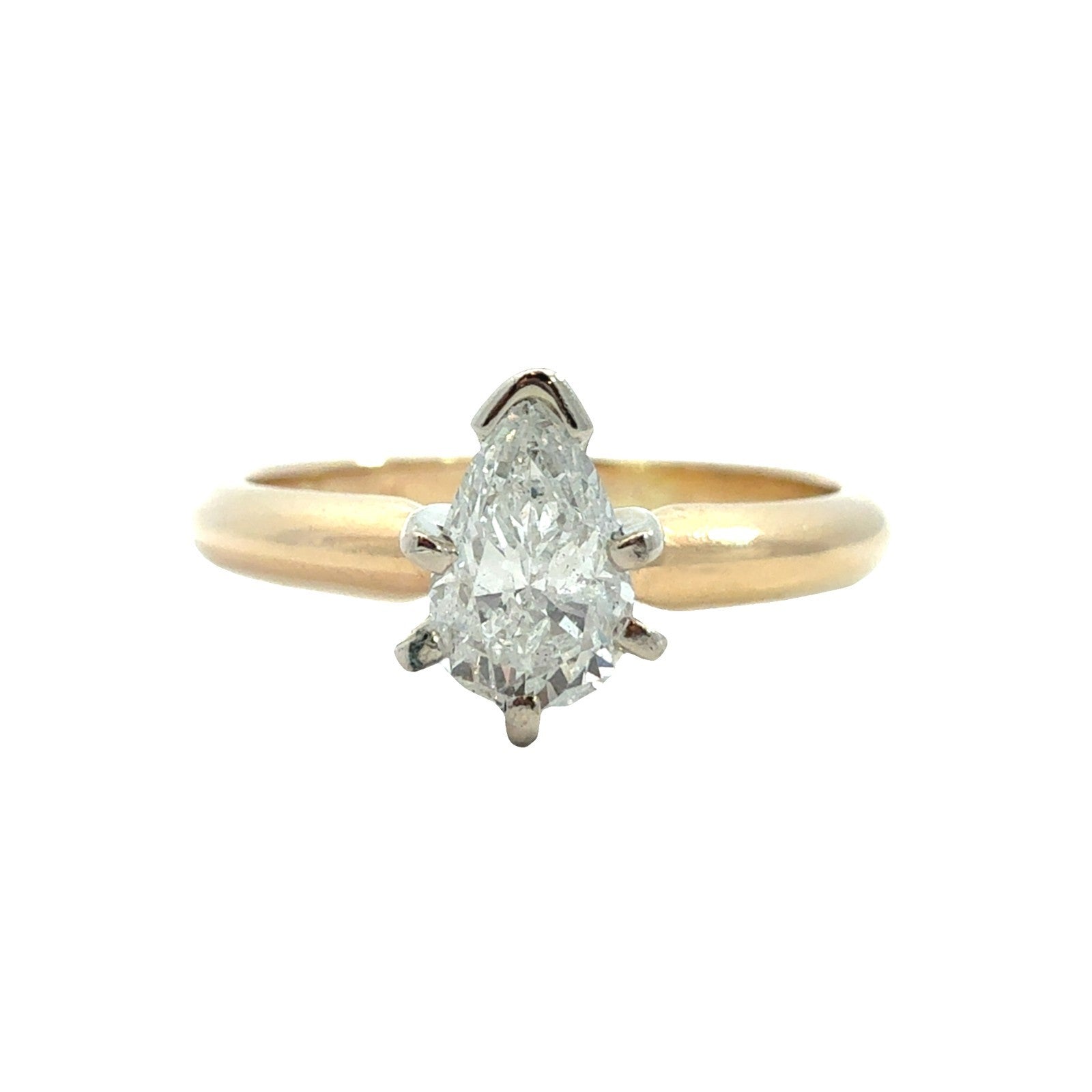 14k Multi-Tone Gold 0.36ctw Pear Cut Solitaire Diamond Engagement Ring Size 5.250