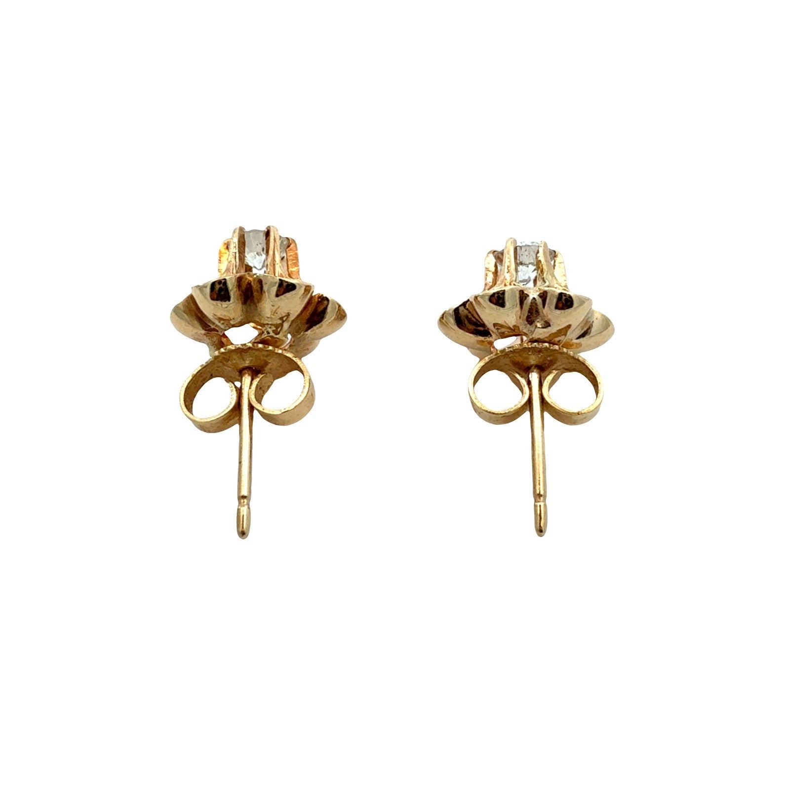 Vintage 14k Yellow Gold and 0.31cttw Diamond Floral Buttercup Stud Earrings0