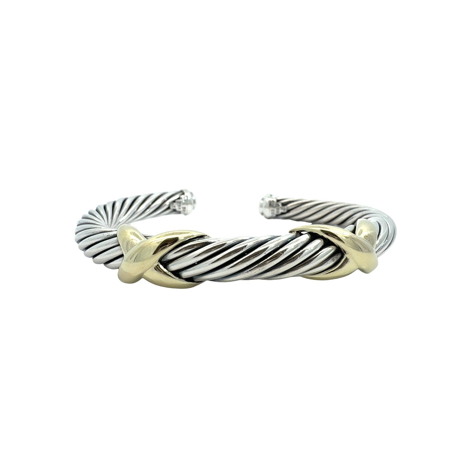 David Yurman Sterling Silver and 14k Yellow Gold Twisted Cable Bangle Bracelet0