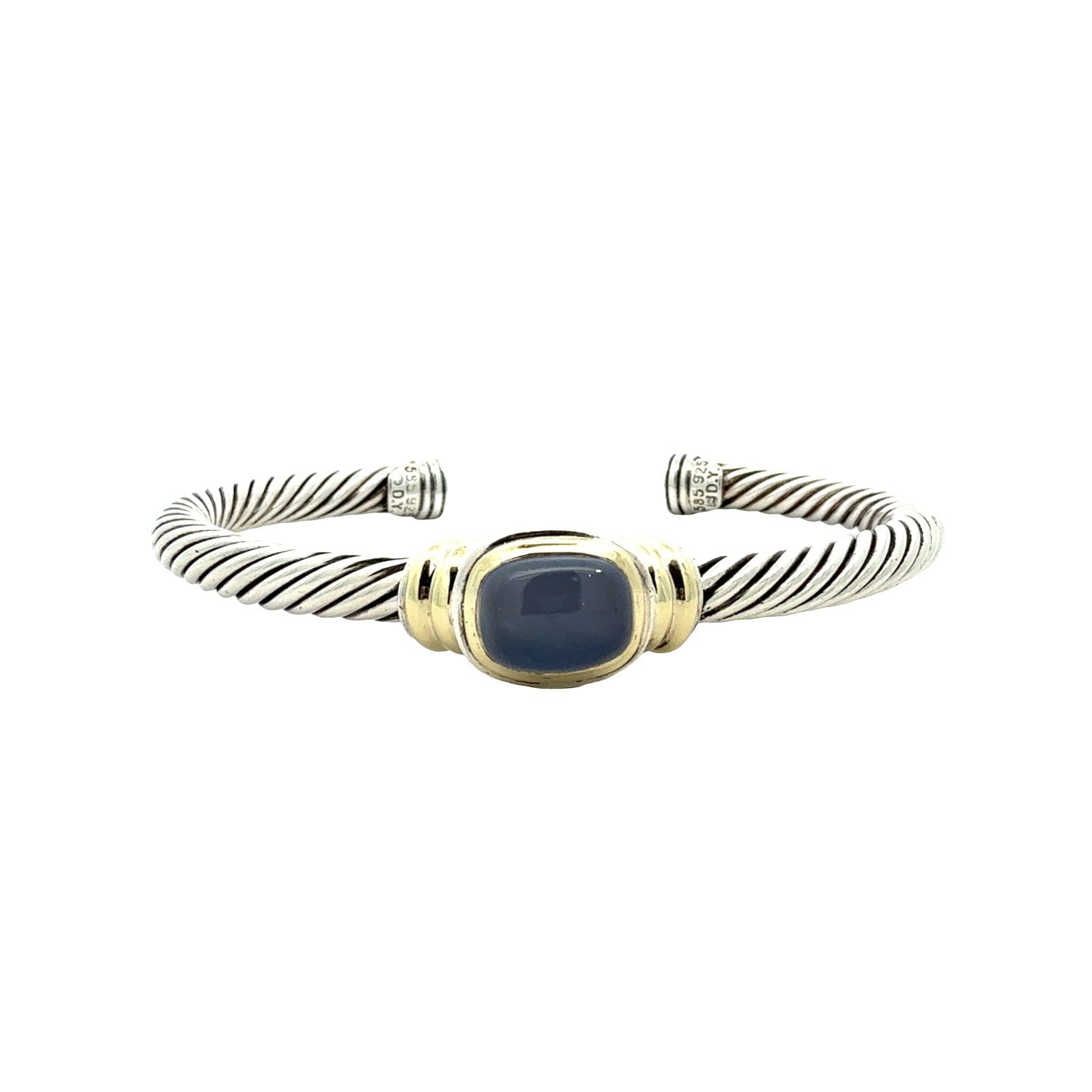David Yurman Sterling Silver 14k Yellow Gold & Moonstone Cable Cuff Bracelet0