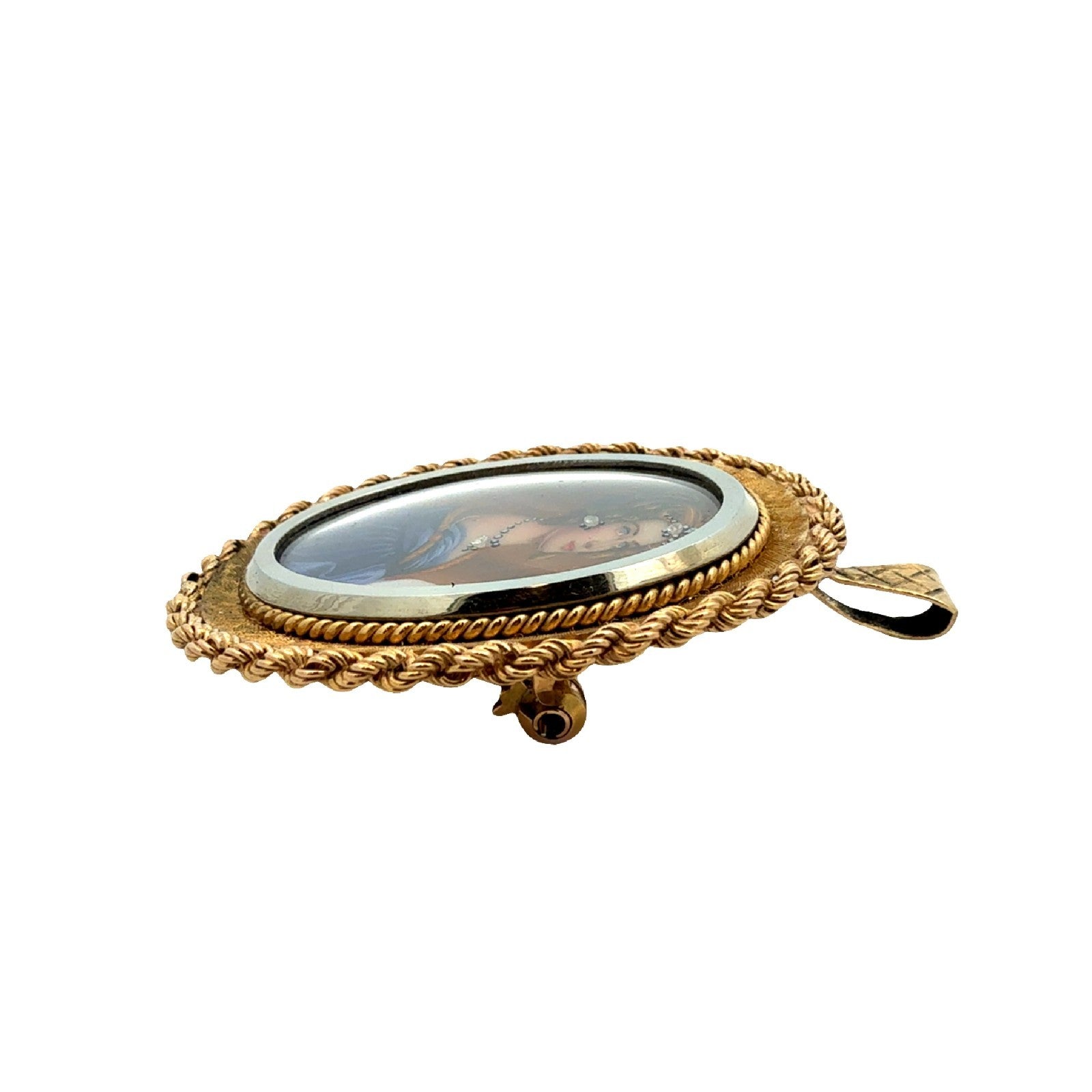 Vintage 18k Yellow Gold & 0.02ctw Diamond Victorian Lady Portrait Pin/Pendant2