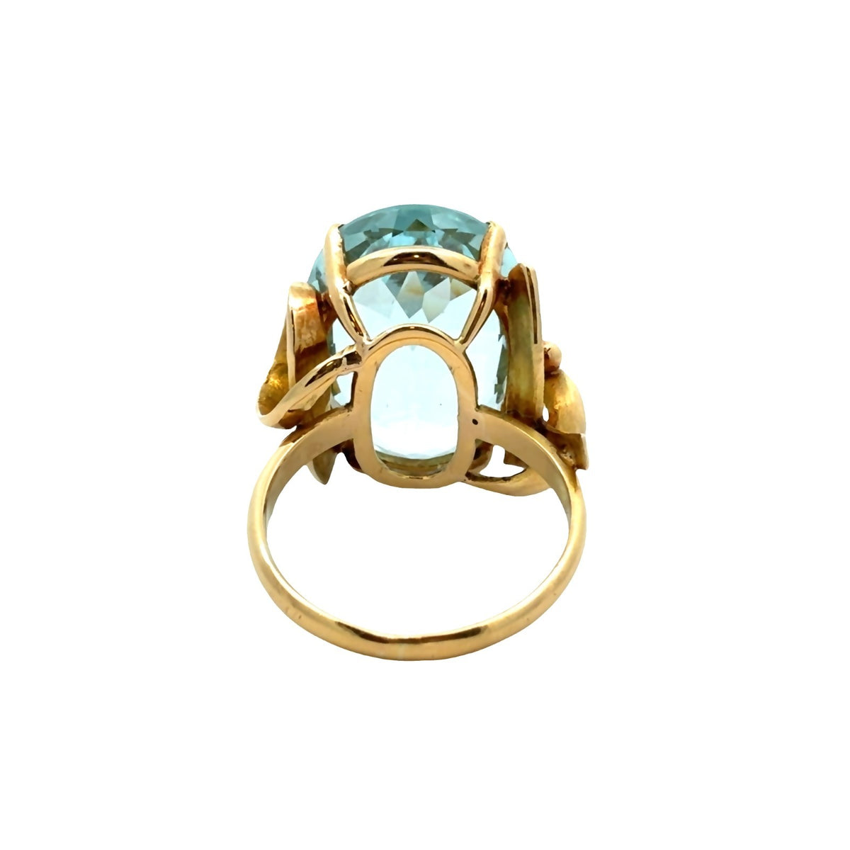 Vintage 17k Yellow Gold 17.60ctw Oval Aquamarine Ring Size 62