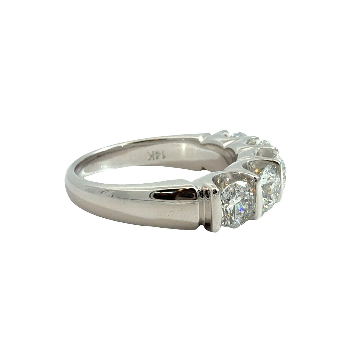 14k White Gold 1.85ctw Five Diamond Half Eternity Band Size 6.52