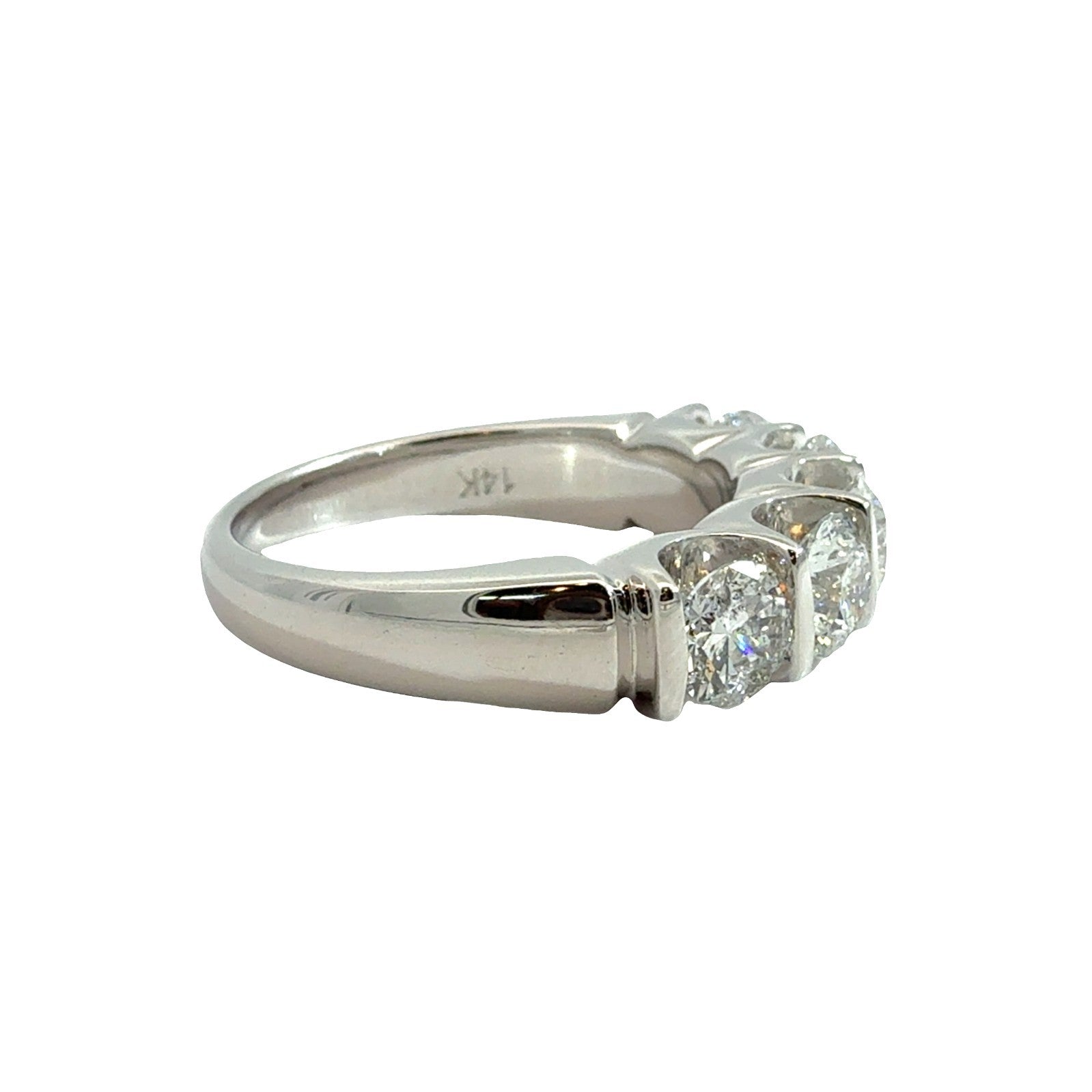 14k White Gold 1.85ctw Five Diamond Half Eternity Band Size 6.52