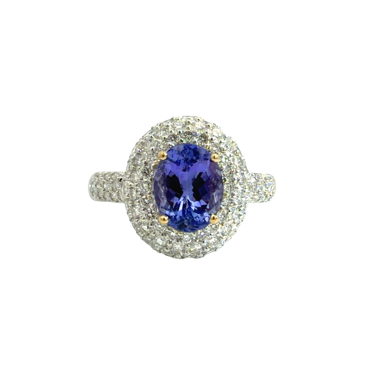 18k White Gold Oval 2.23tcw Tanzanite 1.03cttw Diamond Triple Halo Ring Size 7.50