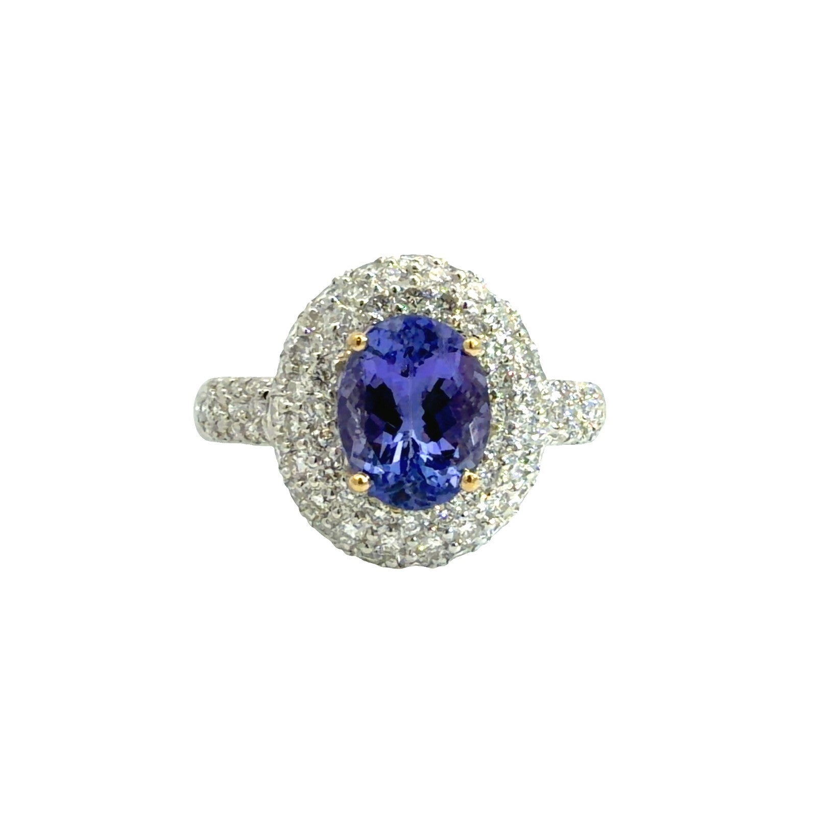 18k White Gold Oval 2.23tcw Tanzanite 1.03cttw Diamond Triple Halo Ring Size 7.50